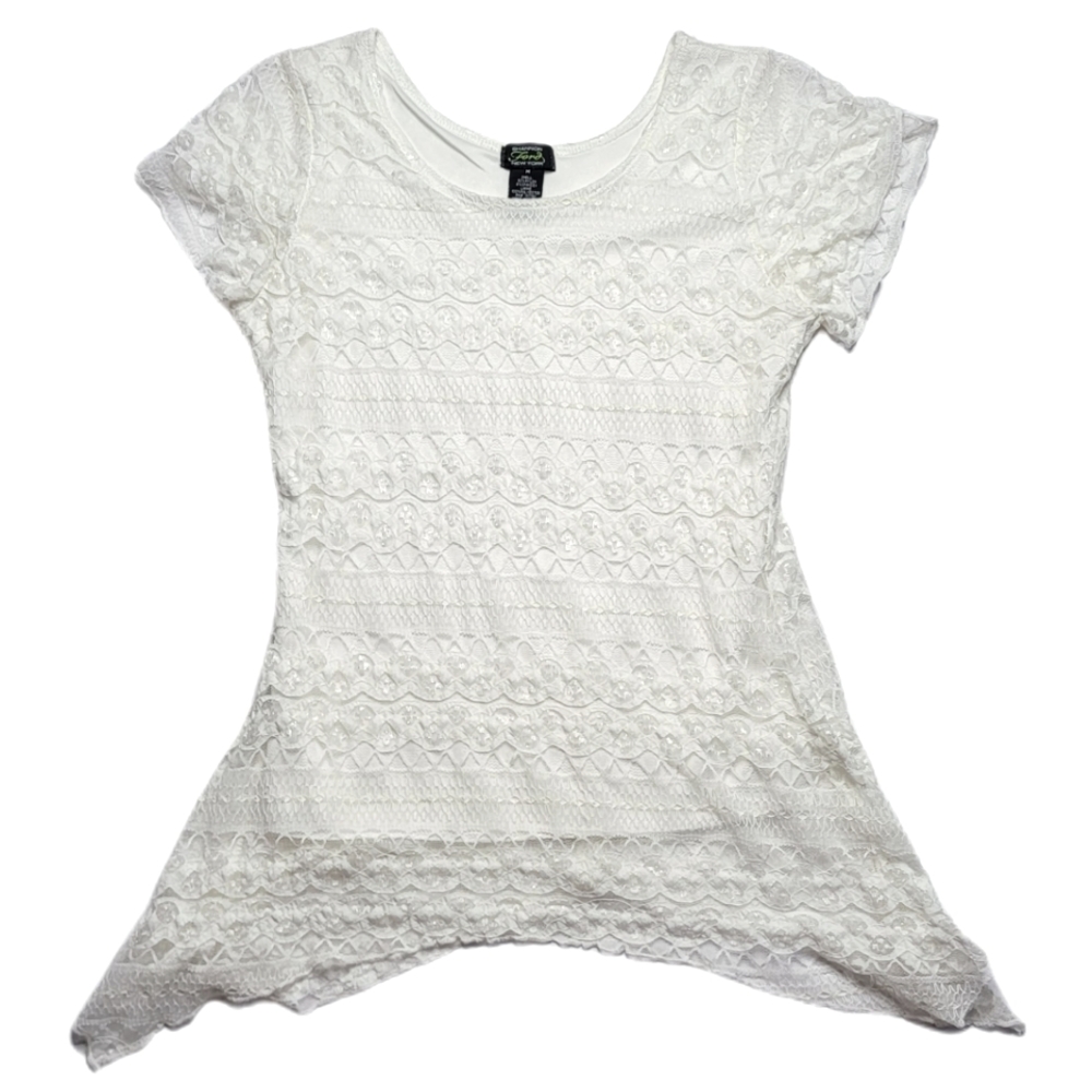 Shannon Ford Shark Bite Lace Assymetrical Top Medium Blouse New York
